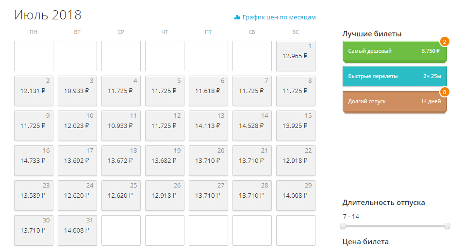 Дешевые авиабилеты календарь низких цен